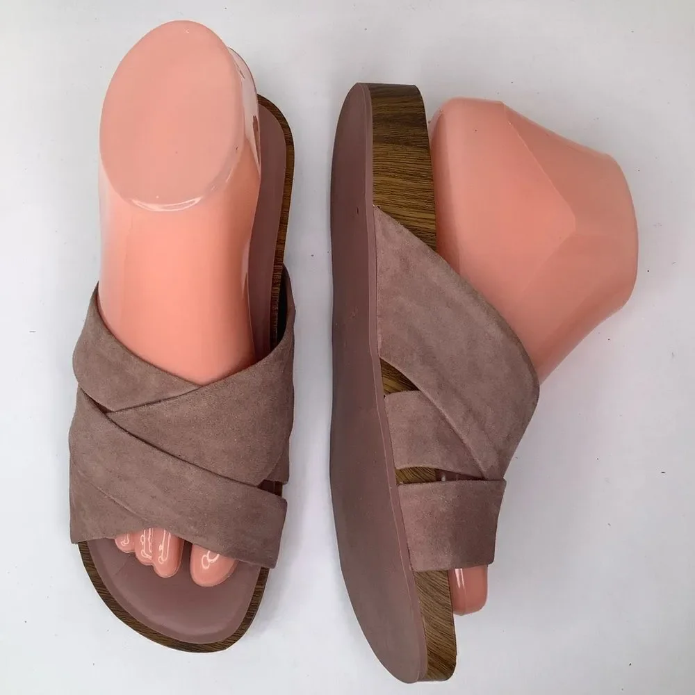 Cole Haan Braelyn Footbed Burlwood Blush Pink Suede Women’s Flat Sandal Sz 7